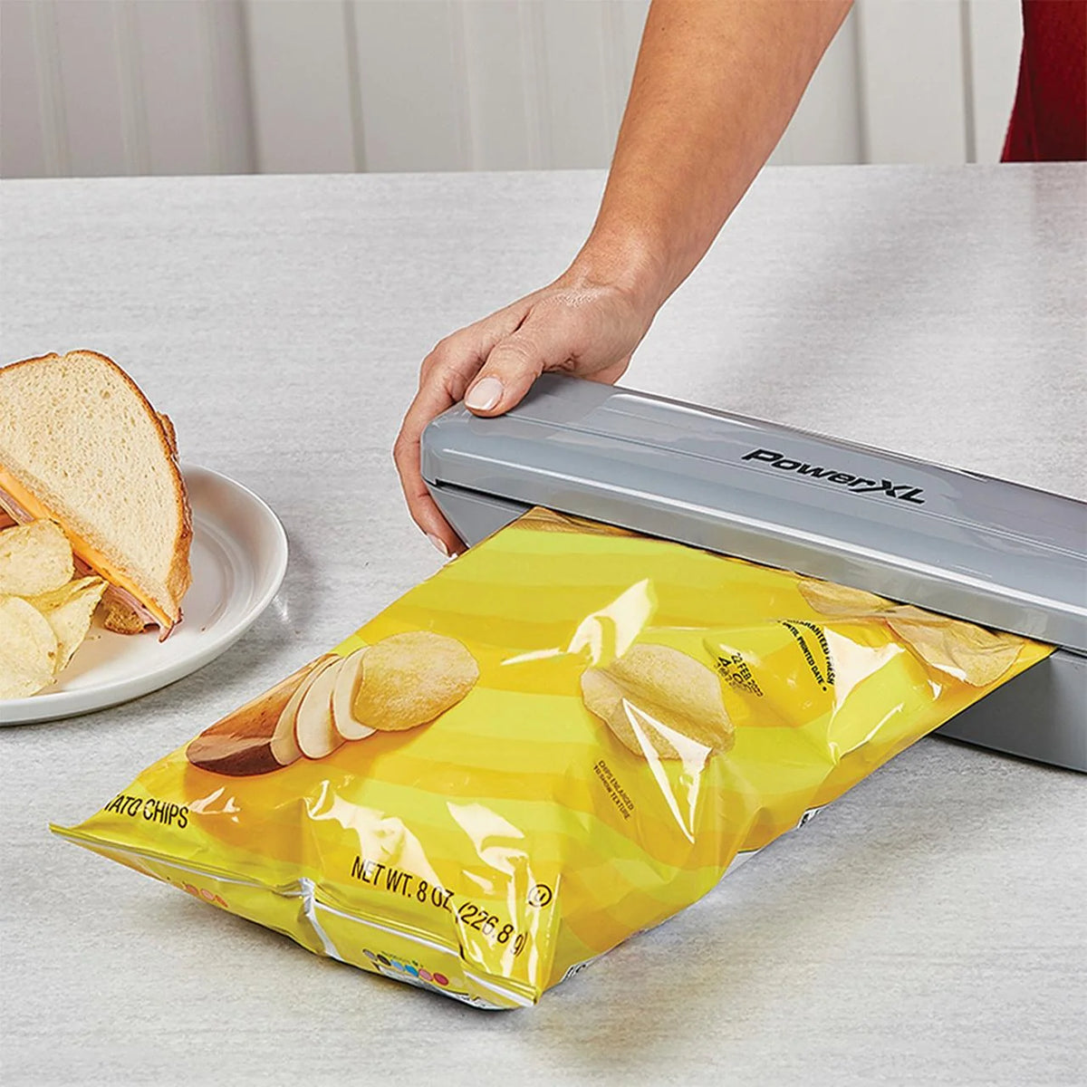PowerXL Duo NutriSealer Plus 6-in-1 Vacuum Sealer Machine with Vacuum Seal Bags and 2-pc. Roll Set， Food Preservation System， Gray