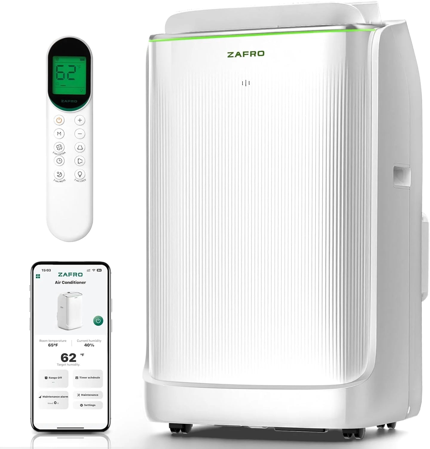 ZAFRO 8,000 BTU Portable Air Conditioners, 4 Modes Portable AC Unit with Fast Cooling/Energy Efficient/Remote/24Hrs Timer for Bedroom/Dorms/Indoor Rooms, White