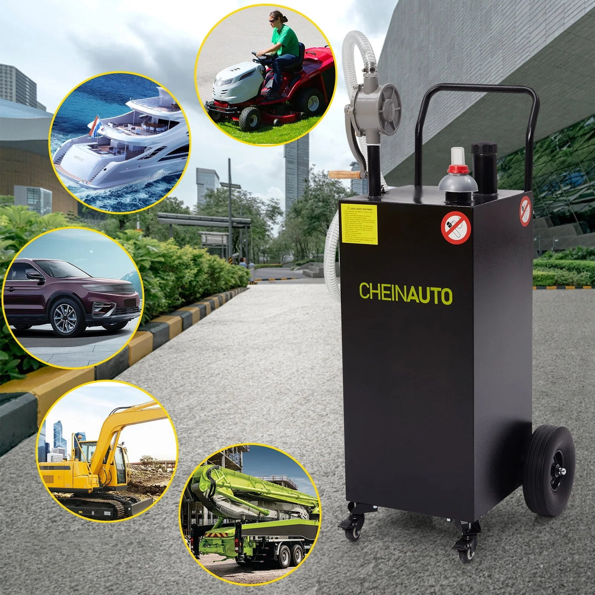 Gas Caddy, 35 Gallon Fuel Transfer Tanks with Casters & Wheels Portable Fuel Storage Tank for Cars, Boats, Lawn Mowers
