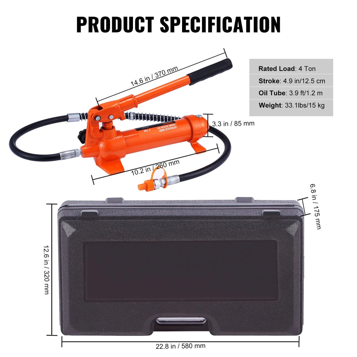 BENTISM 4 Ton Porta Power Kit Hydraulic Jack Air Pump Lift Ram Tool Auto Body Frame Repair Power Kits