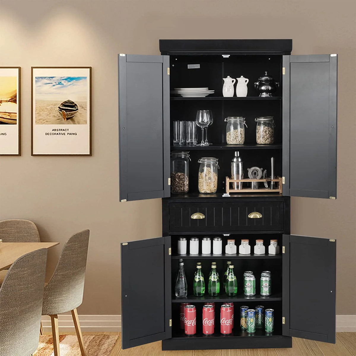 Tangkula Freestanding Cupboard Traditional Adjustable