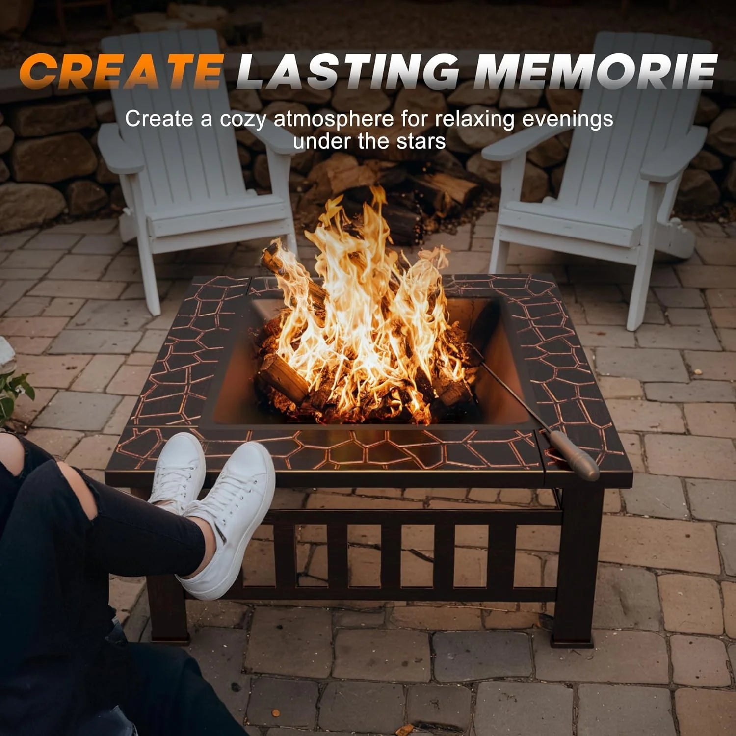 Devoko Outdoor Fire Pit, 32 Inch Firepit Table Metal Outdoor Fireplaces with Waterproof Cover for Outside Patio Camping