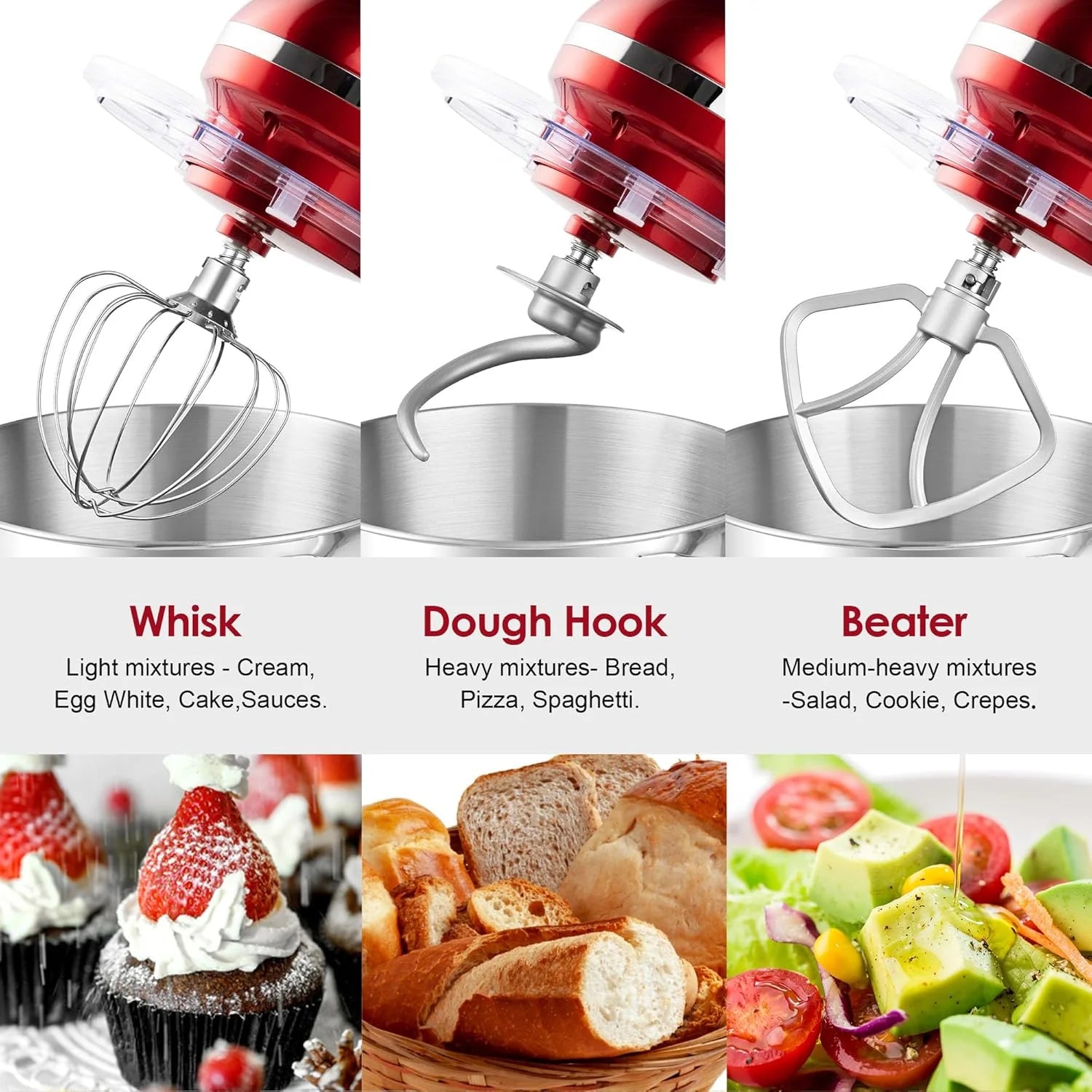 Aucma Stand Mixer,6.5-QT 660W 6-Speed Tilt-Head Food Mixer, Kitchen Electric Mixer with Dough Hook