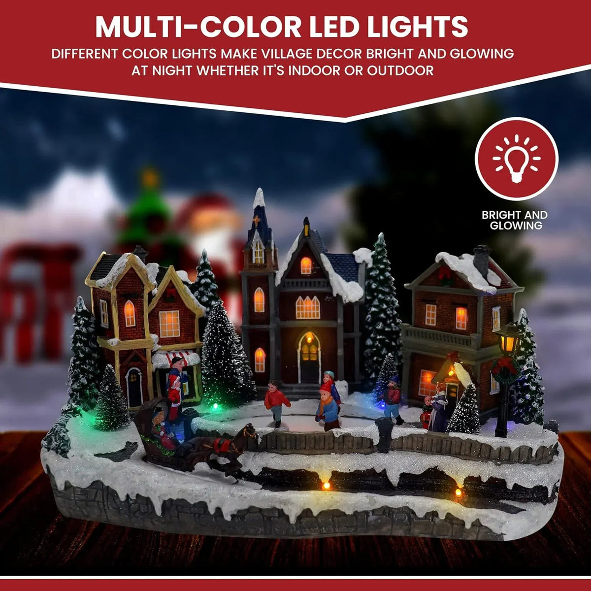 Large Animated Christmas Village Skating Town - Lighted Resin Musical Snow Scene