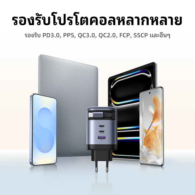 UGREEN Nexode หัวชาร์จแบบยืดหดได้ บิวท์อินสาย USB-C 100W