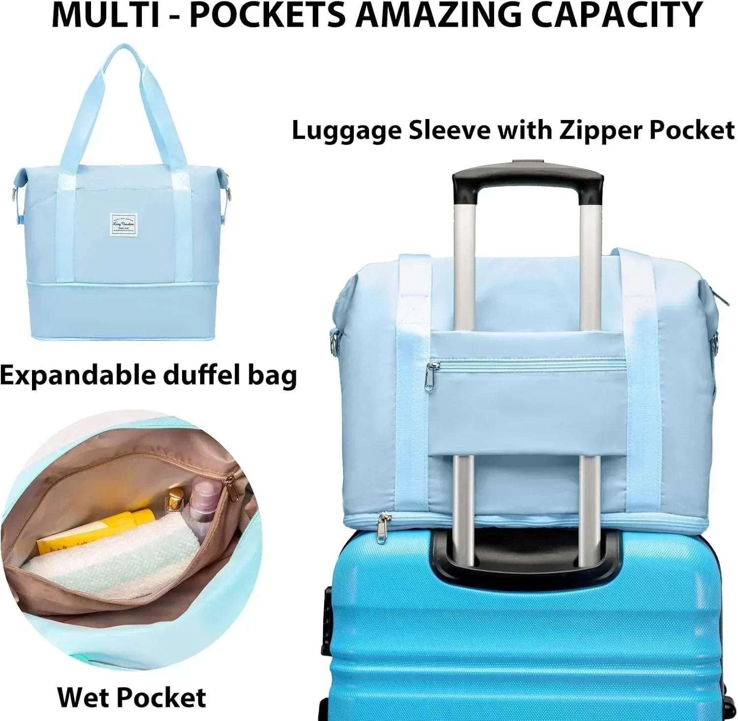 LONG VACATION 6 Piece Luggage Set Carry on Suitcase with ABS+PC hardshell Spinner Wheels