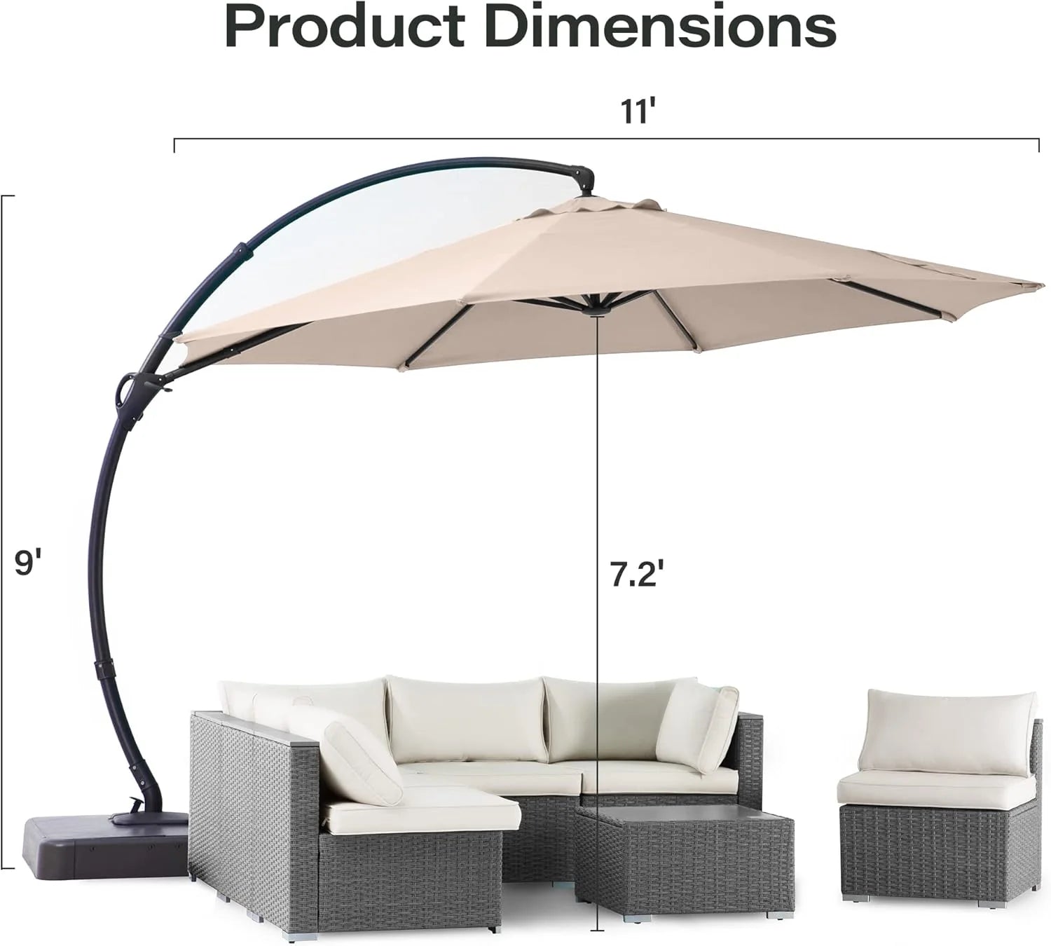LAUSAINT HOME Outdoor Patio Umbrella with Base included, 11 FT Deluxe Curvy Cantilever Umbrella Heavy Duty Offset Hanging Umbrella with 360° Rotation for Market, Pool, Garden, Backyard, Deck (Beige)