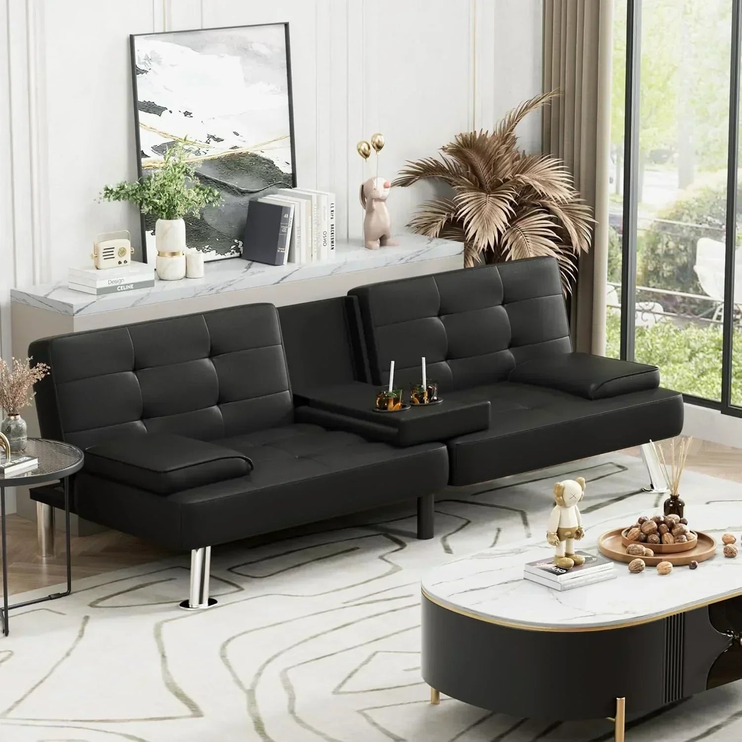 Homall Futon Sofa Bed Leather Futon Couch with Armrests Adjustable Recliner Sleeper Sofa Bed