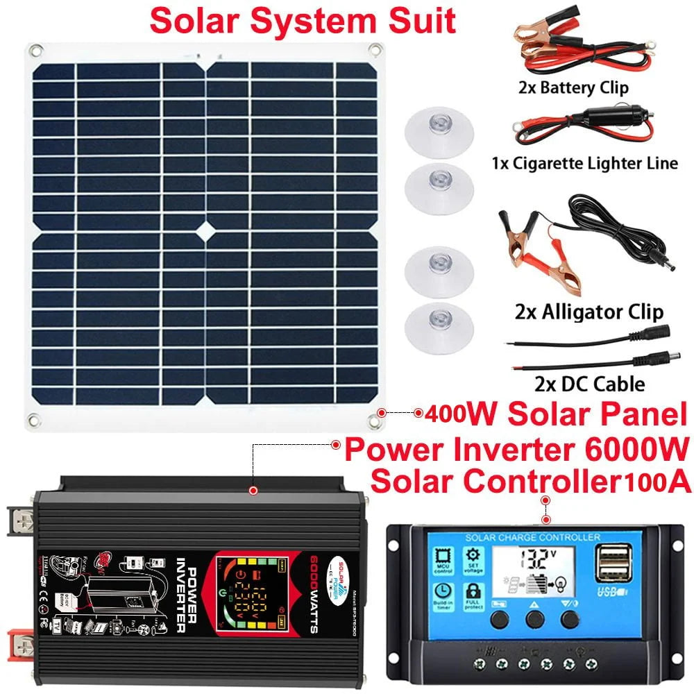 Xhy Solar Panel Kit 400W with Controller and Power Inverter Battery Charger Maintainer for Boat Car RV Motorcycle Marine Automotive