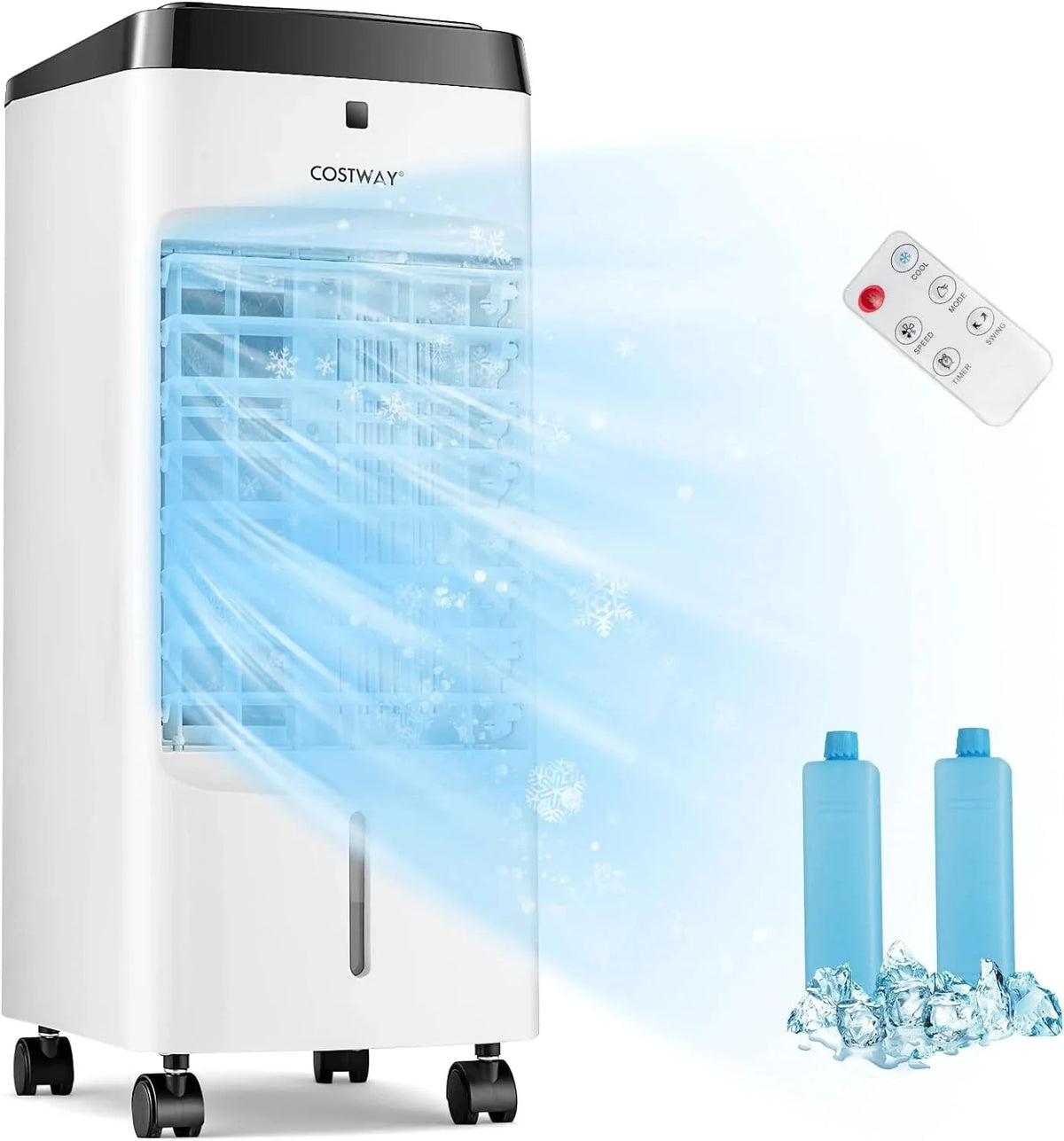 3-in-1 Evaporative Air Cooler, Quiet Personal Swamp Cooler with Remote Control, 70° Oscillation, 12H Timer, 4 Speeds, 2 Ice Boxes, Portable Air Cooler Fan for Room Bedroom Home Office