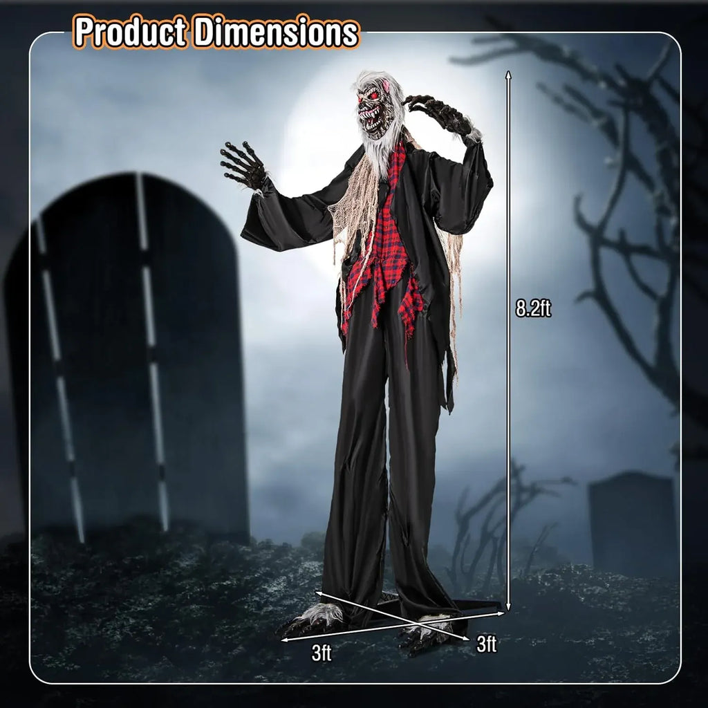Tangkula 8.2 FT Halloween Animatronic Werewolf, Scary Animated Prop with Howling Sounds, Red Flashing Eyes & Poseable Arms, Standing Werewolf Decoration for Porch, Yard & Garden, Sound Activated