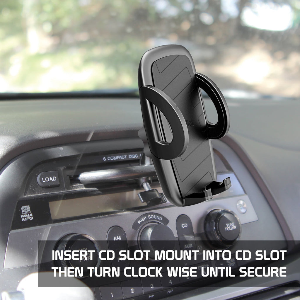 PHCN200CD - Cellet Universal CD Slot Car Phone Mount – 360° Rotating Holder with One-Touch Release, Anti-Slip Rubber Grip, Fits Smartphones Up to 3.5” Wide – Secure CD Base, Hands-Free GPS & Calling