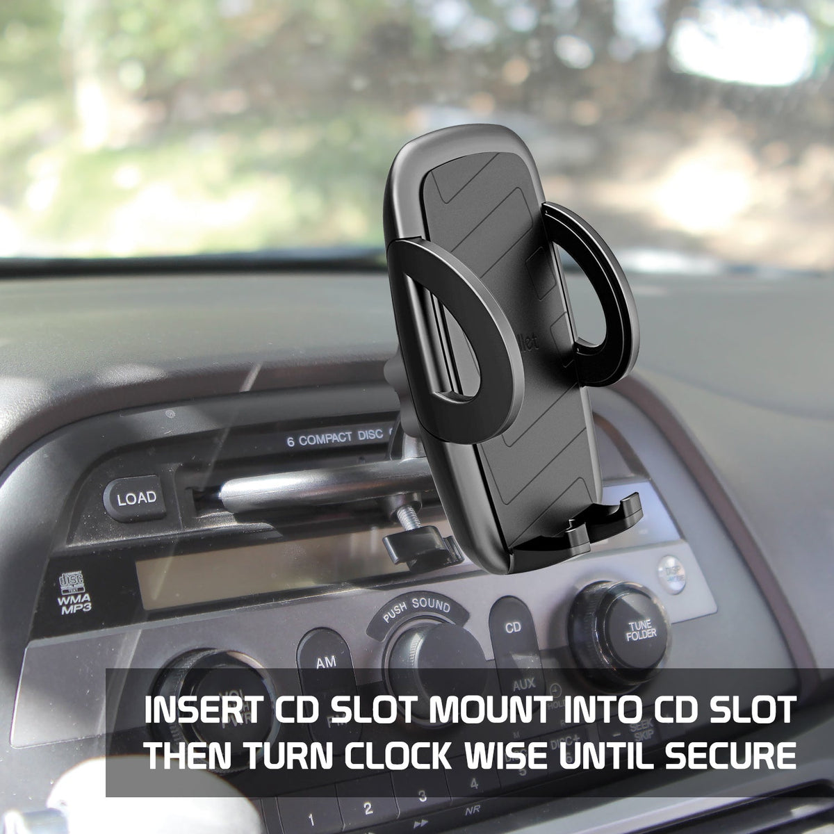 PHCN200CD - Cellet Universal CD Slot Car Phone Mount – 360° Rotating Holder with One-Touch Release, Anti-Slip Rubber Grip, Fits Smartphones Up to 3.5” Wide – Secure CD Base, Hands-Free GPS & Calling