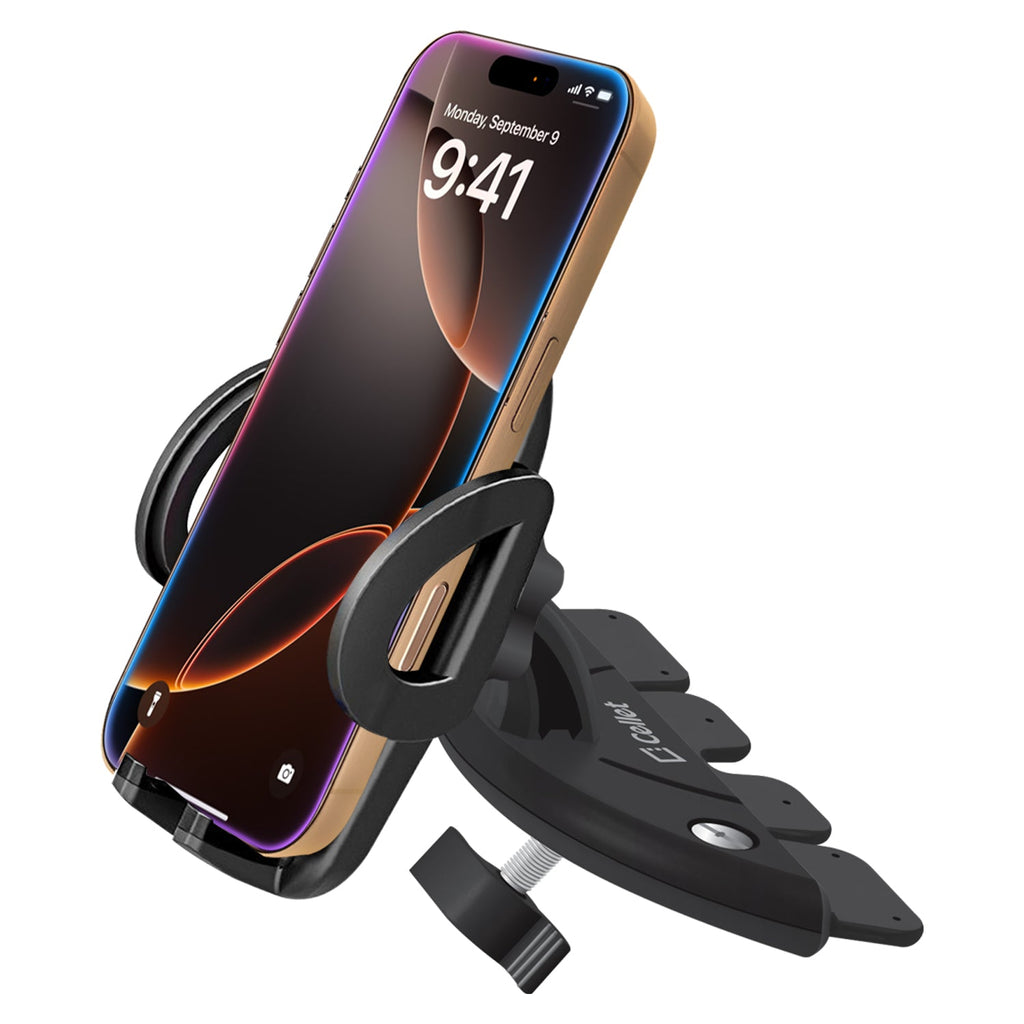 PHCN200CD - Cellet Universal CD Slot Car Phone Mount – 360° Rotating Holder with One-Touch Release, Anti-Slip Rubber Grip, Fits Smartphones Up to 3.5” Wide – Secure CD Base, Hands-Free GPS & Calling