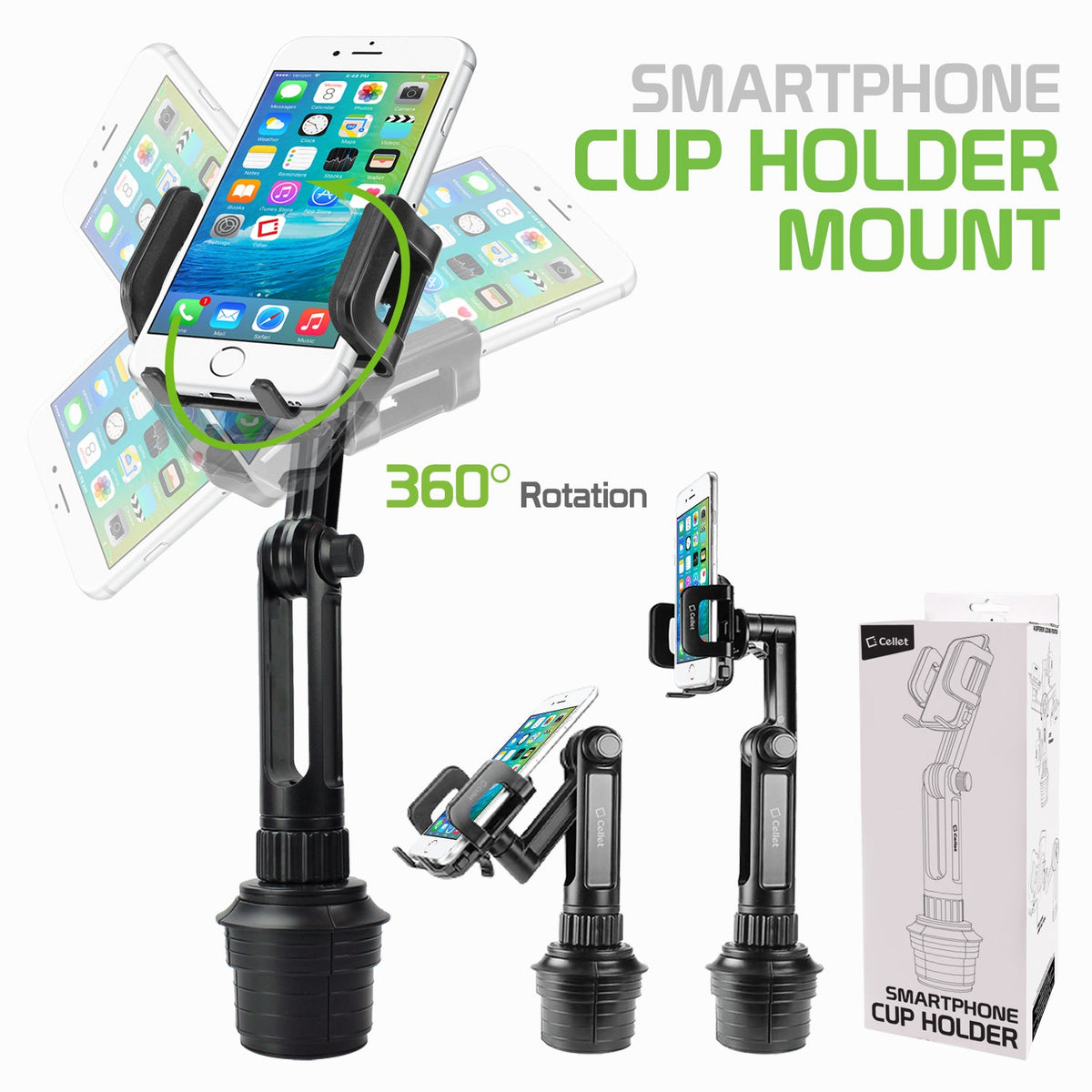 PH650_HTC - Cellet Car Cup Mount Holder Compatible with HTC 10, Bolt, U Ultra, U11, U11 Life, U12+, Huawei Honor 8, Honor View10, Mate 10, Mate 10 Pro, Mate 9, Nexus 6P, P10, P9