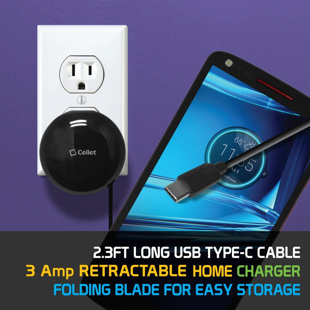 TCUSBCR30ZTE - Cellet USB-C Powerful Fast Charging Wall Charger Compact Retractable (3A/15W) for ZTE Axon 7, Axon 7 Mini, Axon M, Blade Max 3/ Max Blue, Blade Spark, Blade V8 Pro, Blade X, Blade X Max