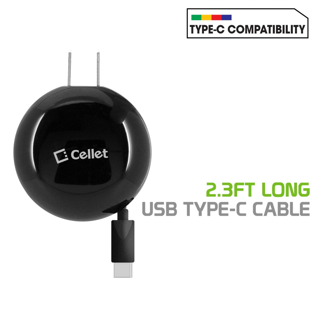 TCUSBCR30ZTE - Cellet USB-C Powerful Fast Charging Wall Charger Compact Retractable (3A/15W) for ZTE Axon 7, Axon 7 Mini, Axon M, Blade Max 3/ Max Blue, Blade Spark, Blade V8 Pro, Blade X, Blade X Max