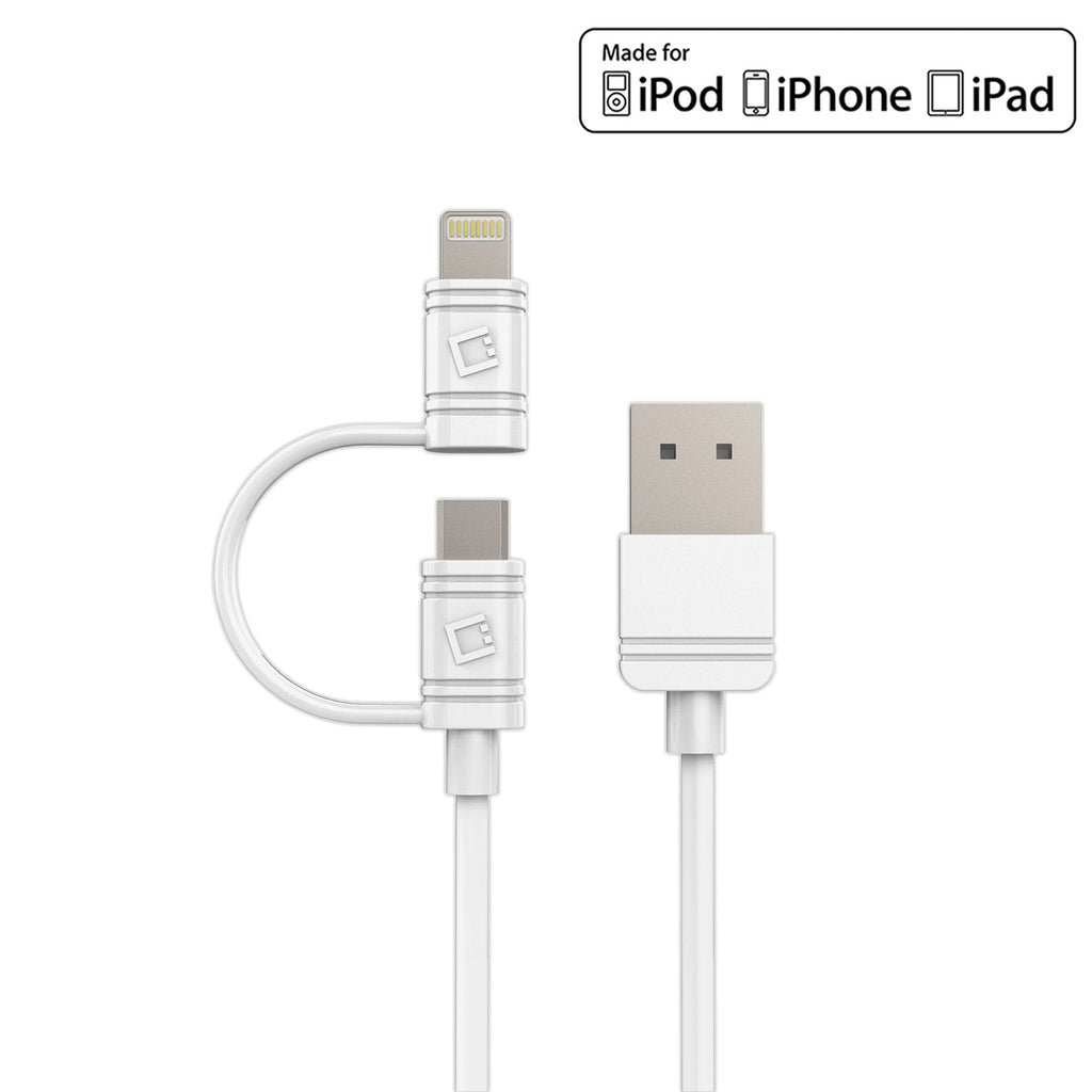 DAAPP5TKWT - Cellet 2-in-1 Charging & Data Sync Cable – 3.3FT Micro USB & Apple Lightning Connector – MFi Certified for iPhone, iPad, iPod & Android Devices