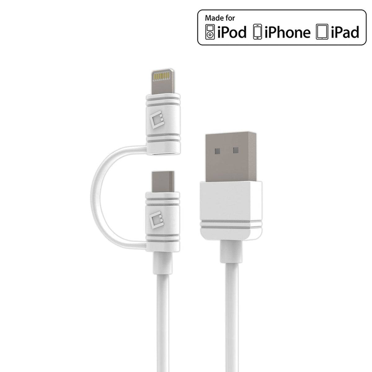 DAAPP5TKWT - Cellet 2-in-1 Charging & Data Sync Cable – 3.3FT Micro USB & Apple Lightning Connector – MFi Certified for iPhone, iPad, iPod & Android Devices
