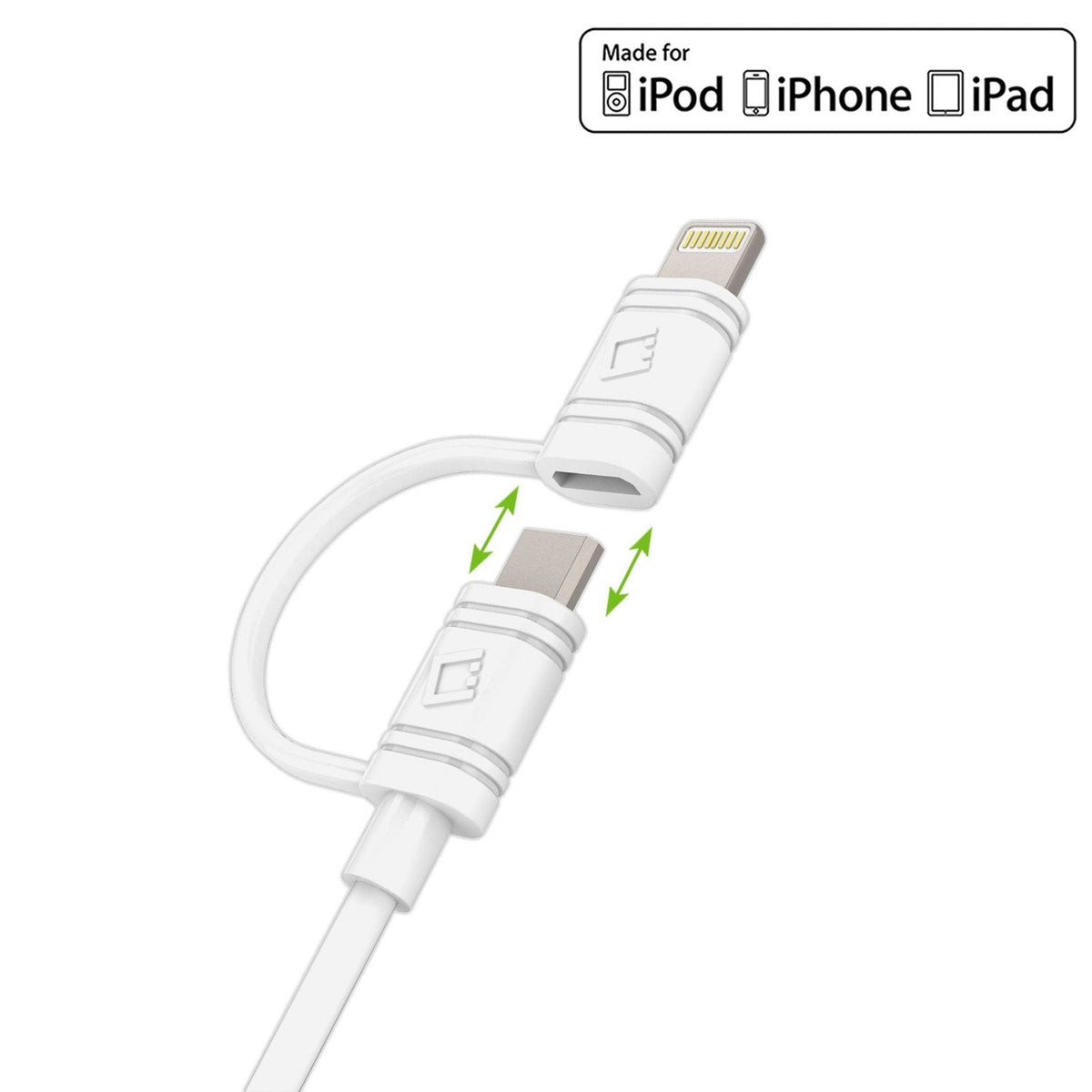 DAAPP5TKWT - Cellet 2-in-1 Charging & Data Sync Cable – 3.3FT Micro USB & Apple Lightning Connector – MFi Certified for iPhone, iPad, iPod & Android Devices
