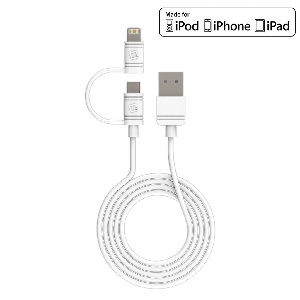 DAAPP5TKWT - Cellet 2-in-1 Charging & Data Sync Cable – 3.3FT Micro USB & Apple Lightning Connector – MFi Certified for iPhone, iPad, iPod & Android Devices