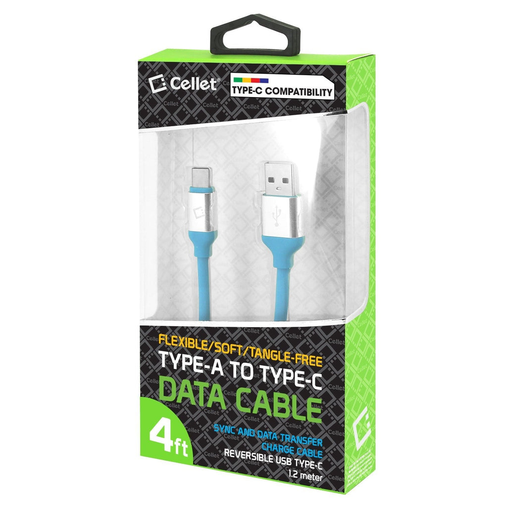 DCA4BL - USB-C to USB-A Flexible / Soft / Tangle-Free Data cable - Blue - by Cellet