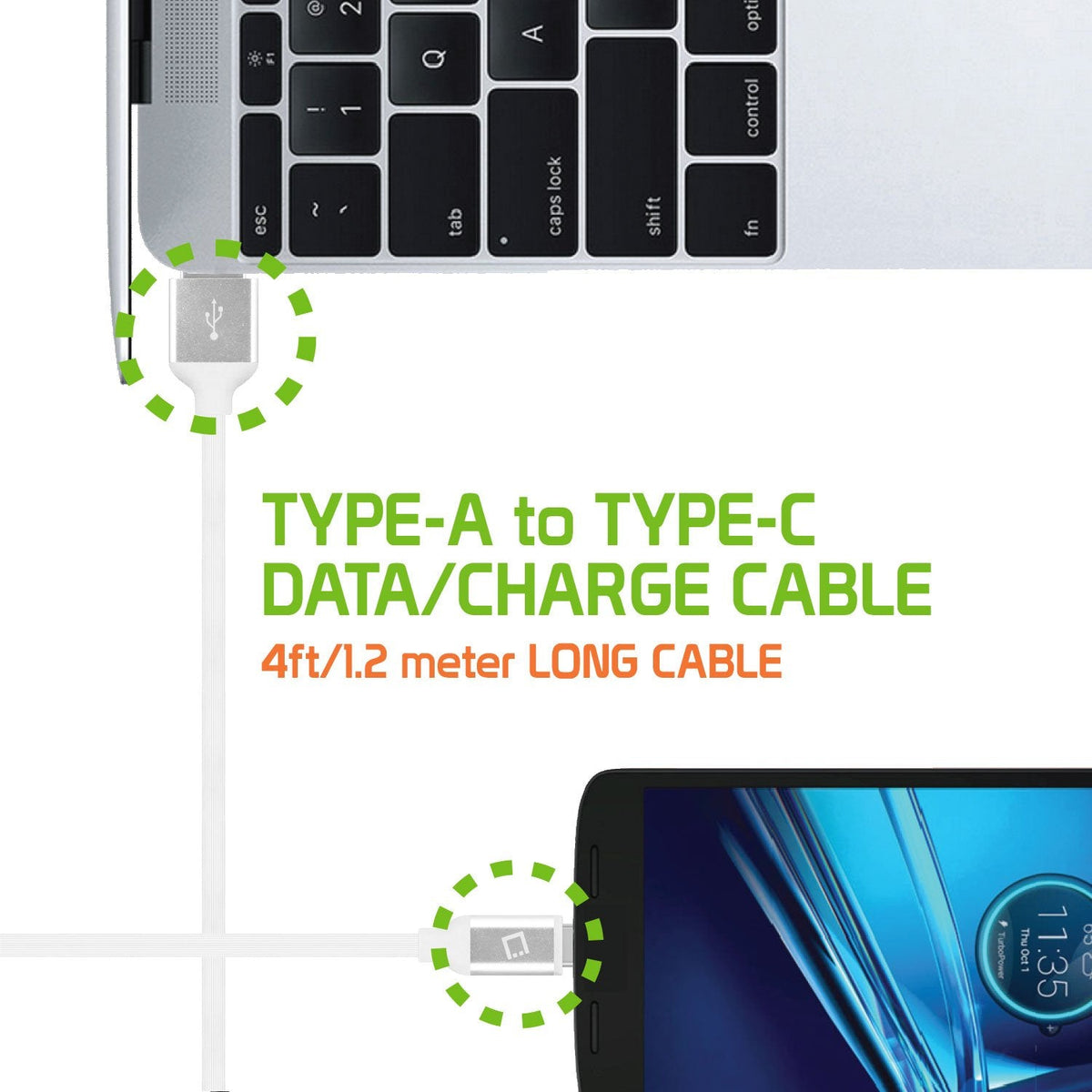 DCA4WT - Cellet Flexible / Soft / Tangle-Free USB- C to USB-A Data cable