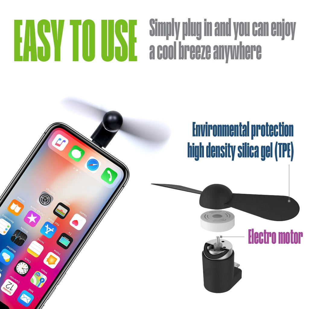 FANLIGHTNING - Portable Mini Phone Fan for iPhone with Lightning Connector – Compact Cooling USB Fan Attachment, Quiet & Lightweight Handheld Gadget for Travel, Outdoor, Office, and Hot Summer Days