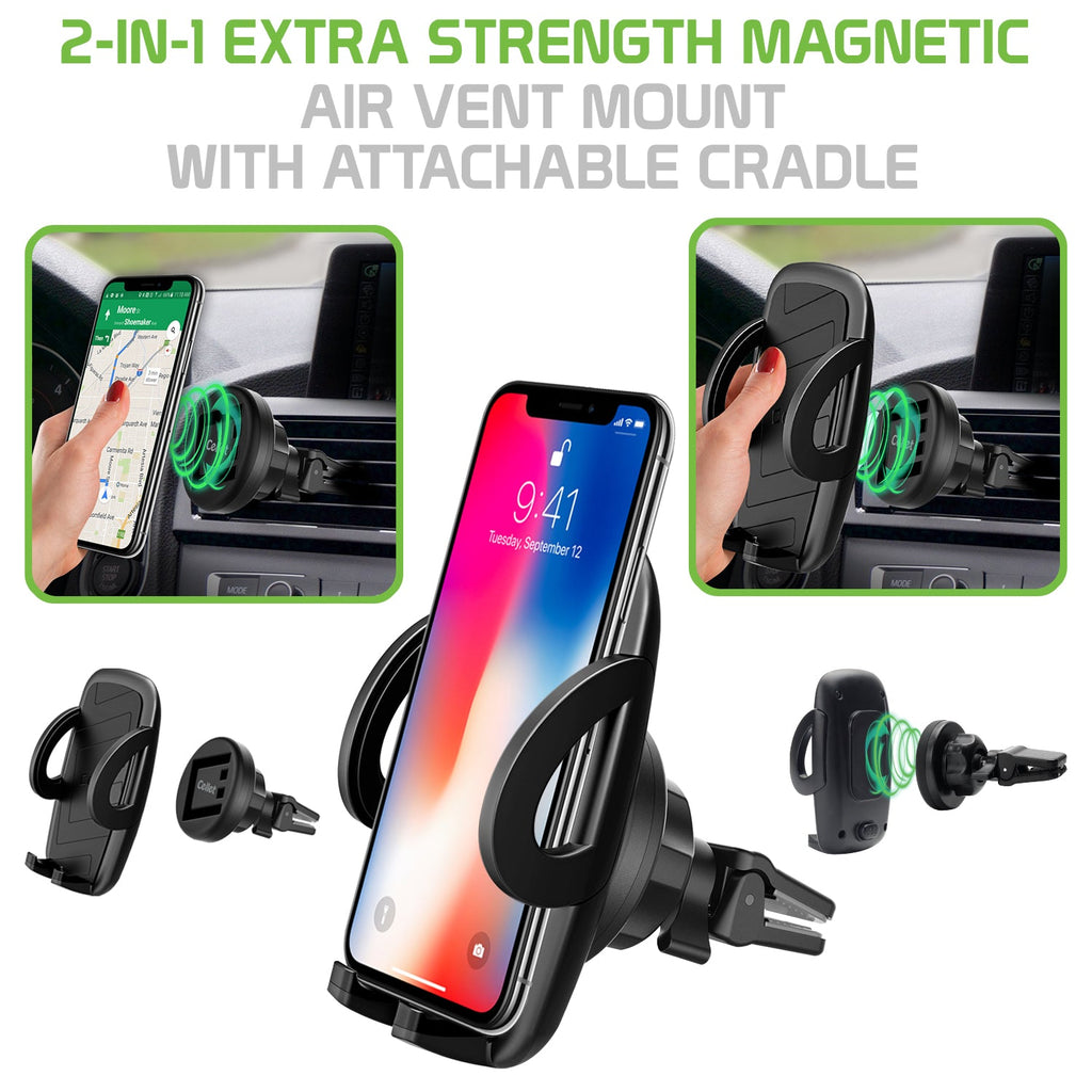 PHM500 - 2-in-1 Extra Strength Magnetic Air Vent Mount with Attachable Cradle for Apple iPhone 13 Pro Max, Galaxy S22 and more