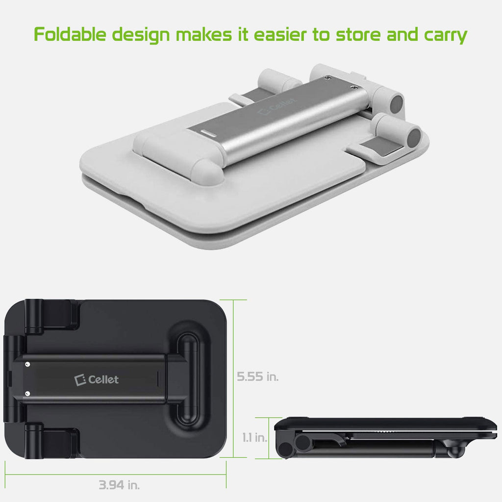 PHTAB60WT - Smartphone & Tablet Desktop Stand, Fold-able Adjustable with Non-Slip Rubberized Grips and Weighted Base -White