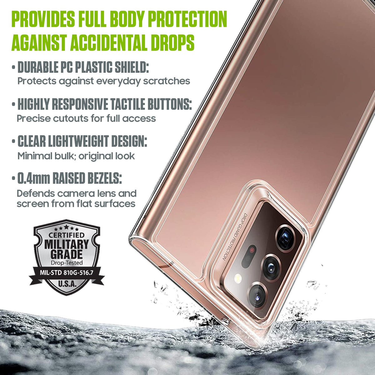 CCSAMN20CL - Crystal Clear Case for Samsung Galaxy Note 20, Ultra Slim Thin Shockproof Protective Phone Cover, Military Grade Drop Tested, Anti-Scratch PC Back & Flexible TPU Bumper, Supports Wireless Charging