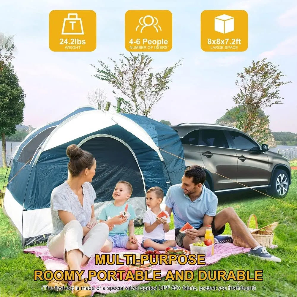 Tent Attachment for Camping -Up to 6-8 Person Sleeping Capacity, Car Tent Includes Rainfly and Storage Bag,Universal Fit, 8' W x 8' L x 7.2' H,Suitable Camping Traveling Family Outdoor Activities