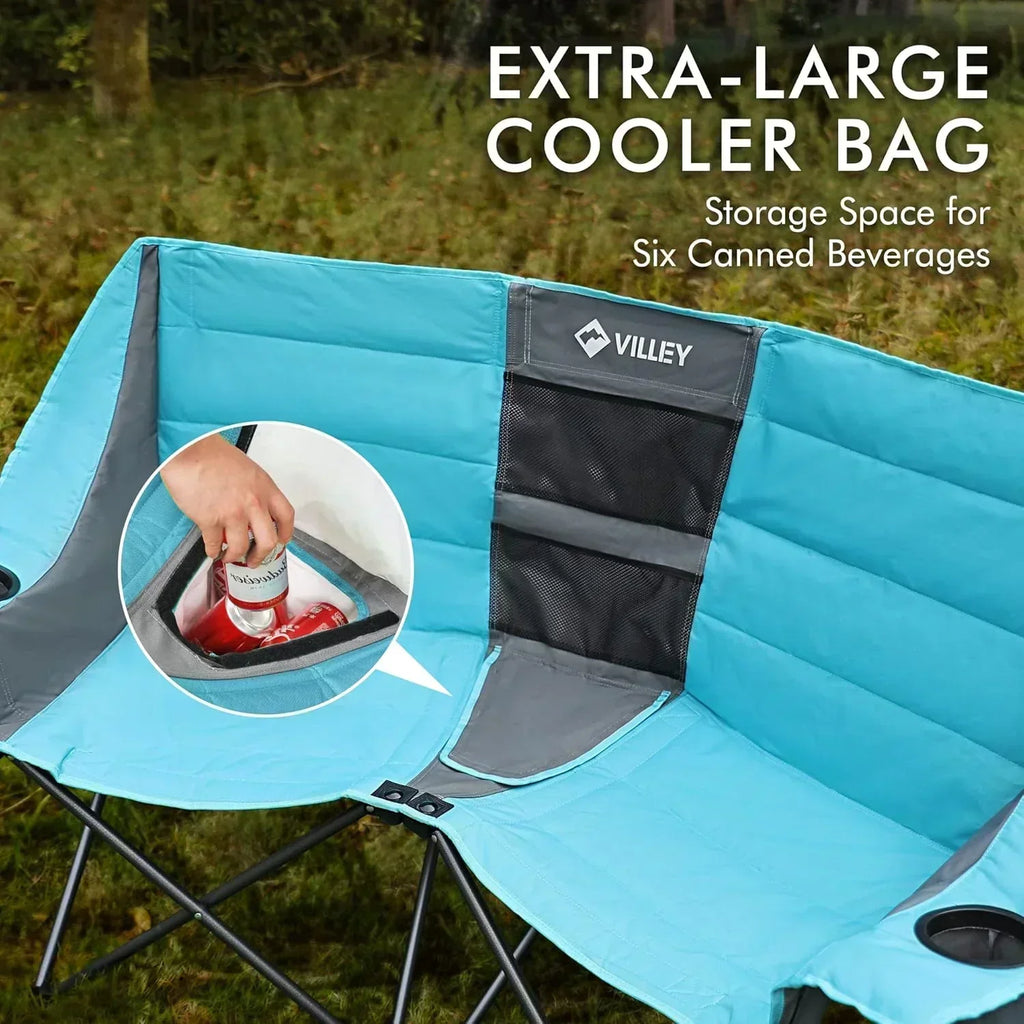Double camping chair extra wide love seat heavy duty padded camping sofa portable folding chair