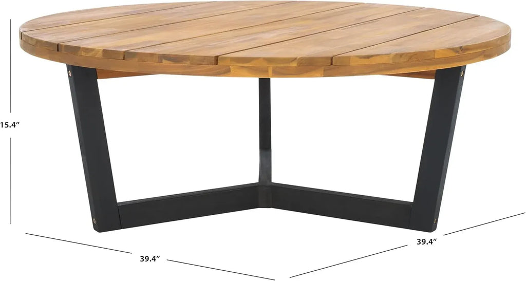 Outdoor Collection Leo Natural/Black Solid Wood Round Coffee Table