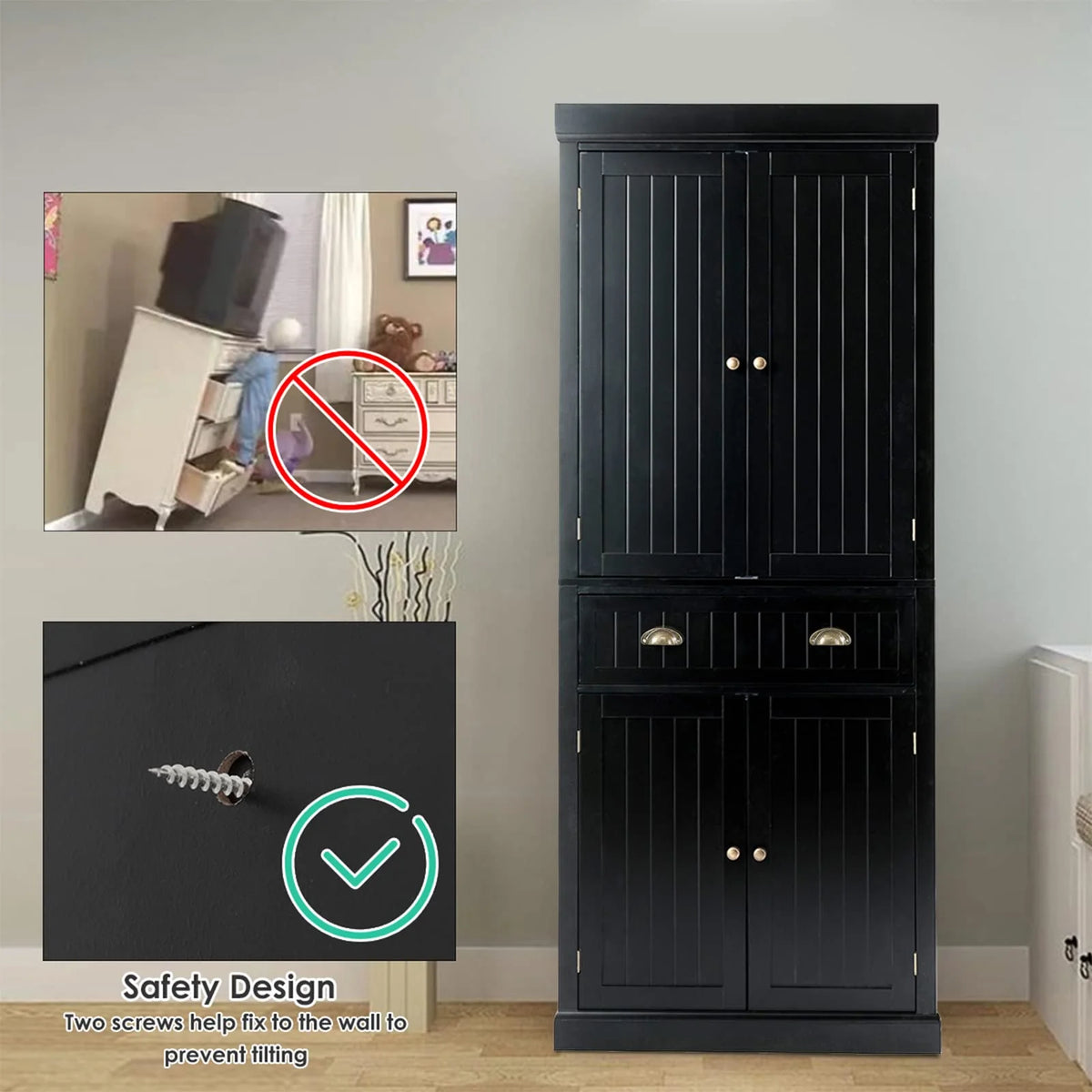 Tangkula Freestanding Cupboard Traditional Adjustable