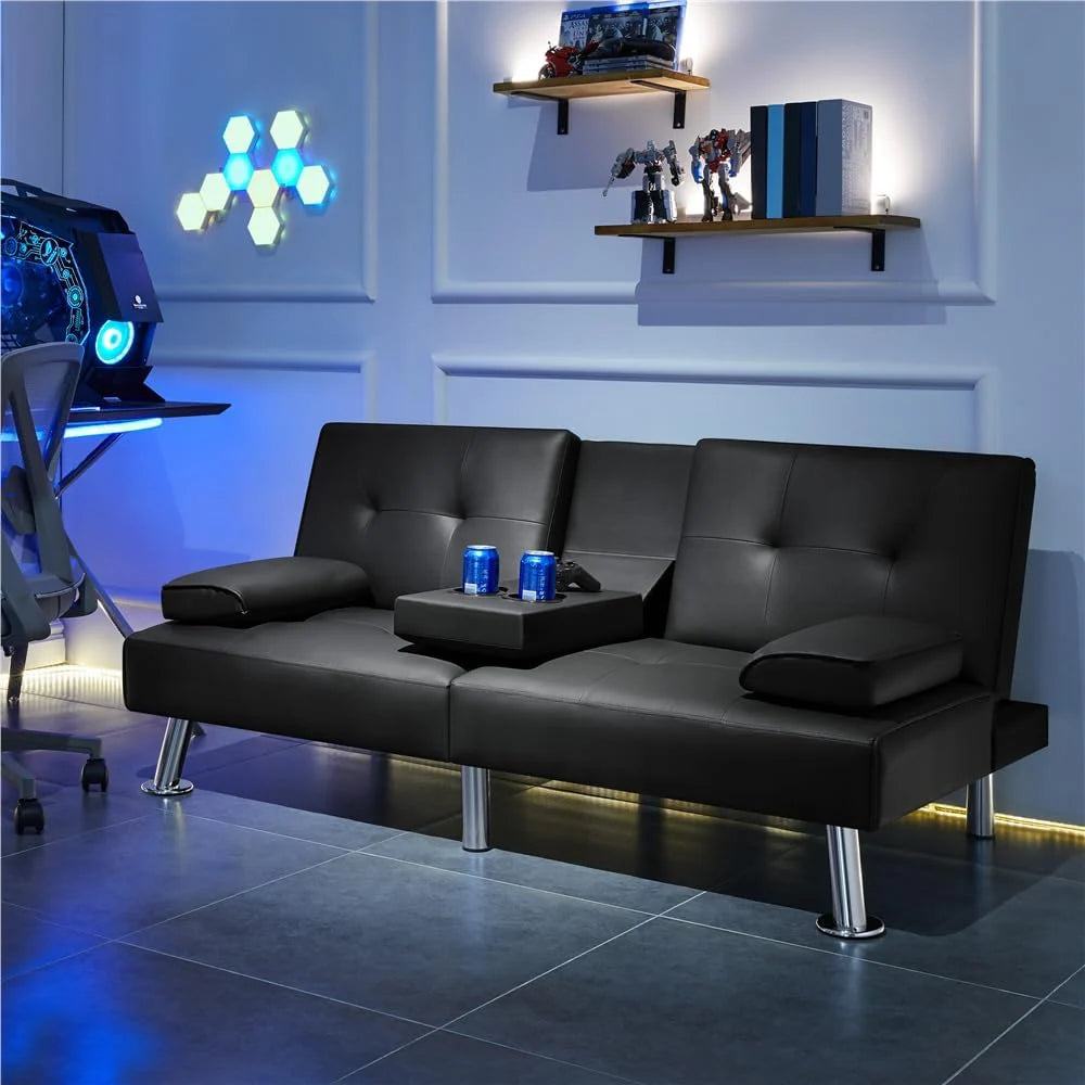 Convertible Sofa Bed Modern Imitation Leather Home Recliner Flip Double Sofa Folding Sofa Bed Guest Bed
