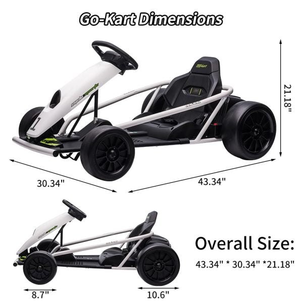 24V Electric Go-Kart for Kids Ages 8-12, Dual 300W Motors, 9Ah Battery