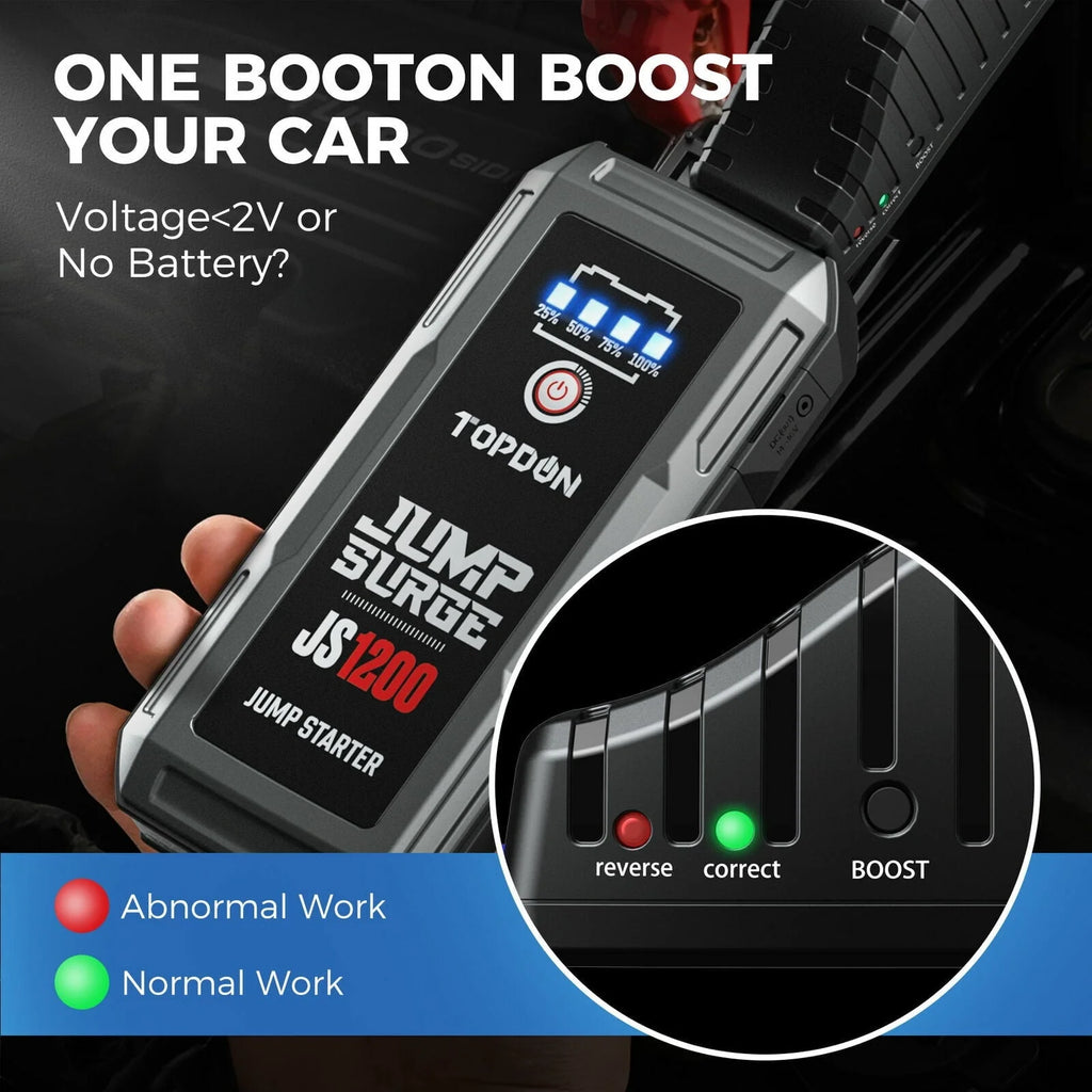 Topdon JS1200 Car Jump Starter 10000mAh 1200A 12V Car Battery Booster Jumper Box Powerbank