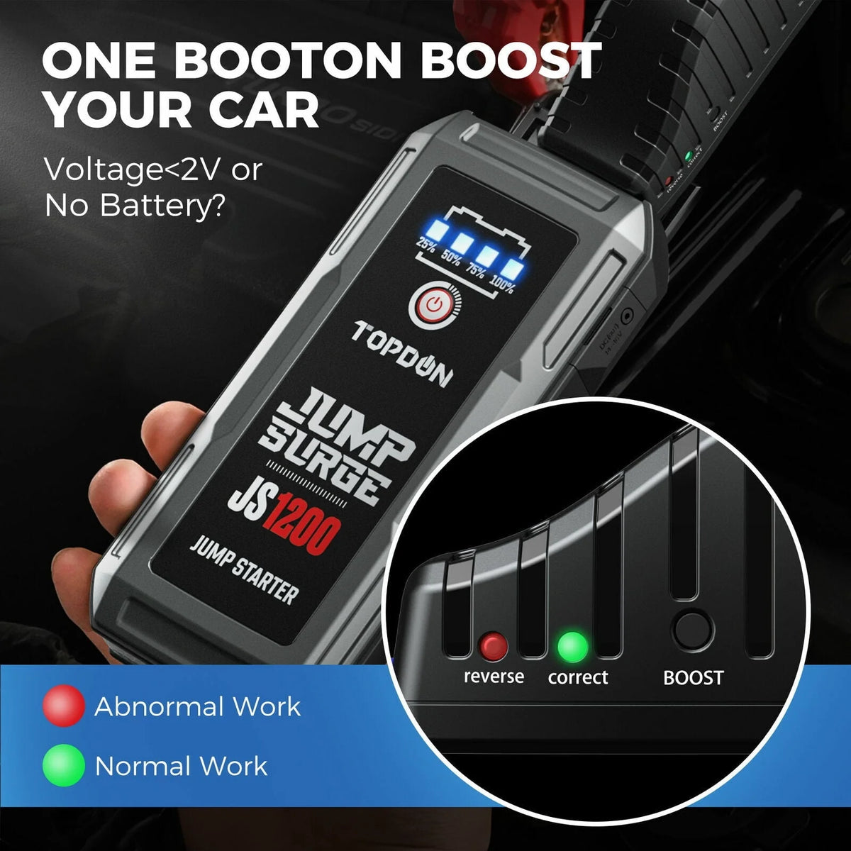 Topdon JS1200 Car Jump Starter 10000mAh 1200A 12V Car Battery Booster Jumper Box Powerbank