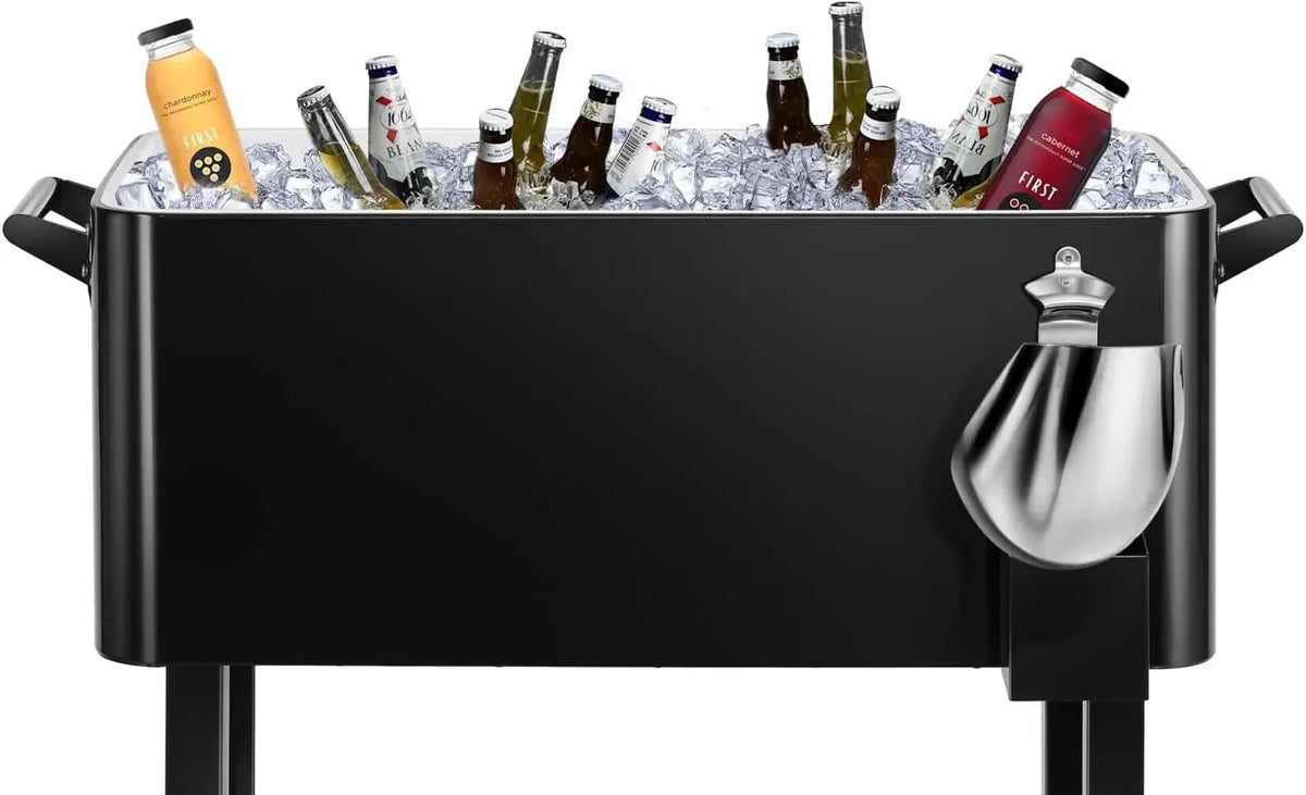 EDOSTORY 80 Quart Rolling Ice Chest Cooler Cart,Patio Backyard Party Drink Beverage Bar Stand Up Cooler Trolley with Ice Scoop