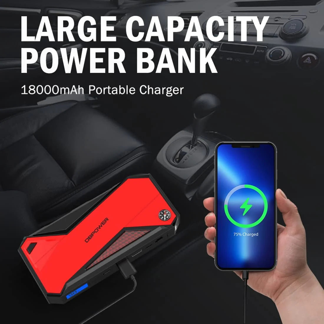 DBPOWER 800A Peak 18000mAh Portable Car Jump Starter Portable Battery Booster