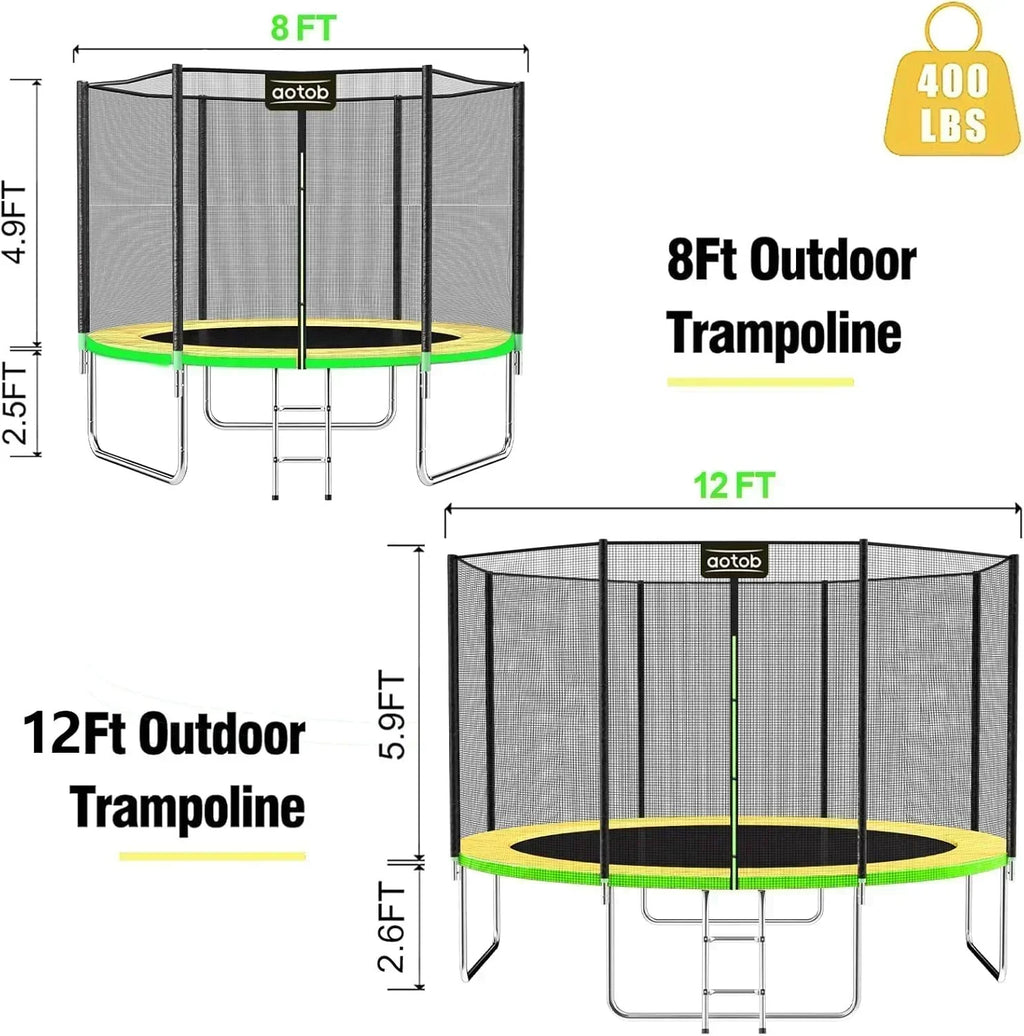 AOTOB 8FT 10FT 12FT 14 FT 15FT Trampoline with Safety Enclosure Net Outdoor Trampoline