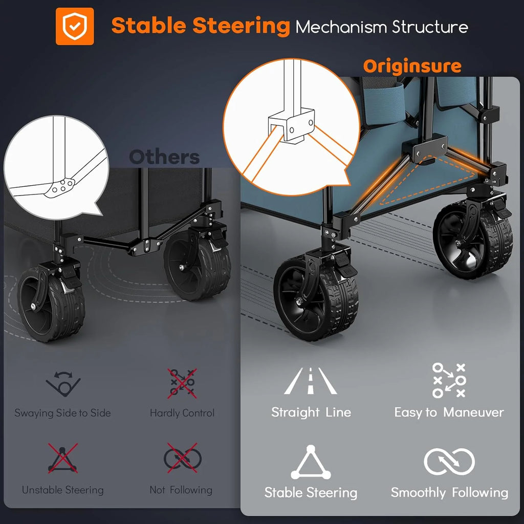 38 long foldable four-wheel stroller, foldable, 460 lb capacity, 220 liter heavy-duty folding beach stroller with large all-terrain tires