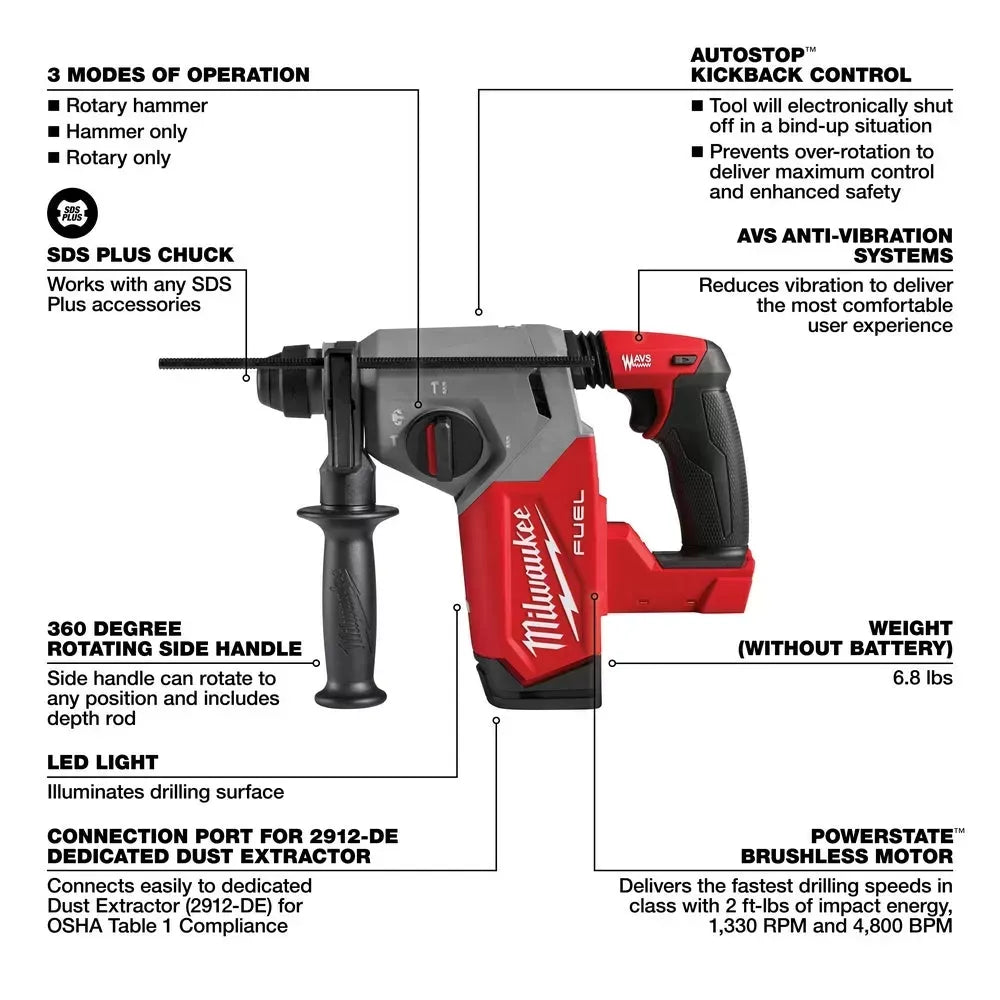 Milwaukee Pre-Sale 2912-20 M18 FUEL 18V 1 SDS Plus Rotary Hammer w/ 4-1/2 / 5 Grinder