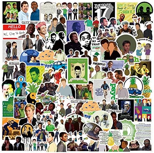 100Pcs Psych Merchandise Stickers Pack, Funny TV Show Vinyl Waterproof Stickers for Water Bottles,Laptop,Skateboard,Phone,Bumper,Car Decals Gift for Adults Teens Kids for Party Supply…