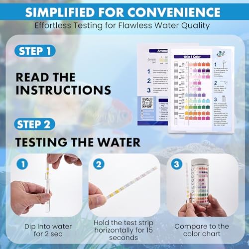 11 in 1 Aquarium Test Strips - Fish Tank Water Testing Kit with Ammonia Test Strips for Fish Tank (150 Strips) & eBook | Includes 50 Ammonia Strips, Thermometer, & Test Kit for Ponds & All Fish Tanks
