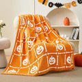 AmÃ©lie Home Halloween Throw Blanket for Couch, Reversible Pattern Pumpkin Skull Themed, Chenille Knit Stitch Pattern Soft Cozy for Bed Home Decor, 50 x 60, Pumpkin Skeleton Checkerboard