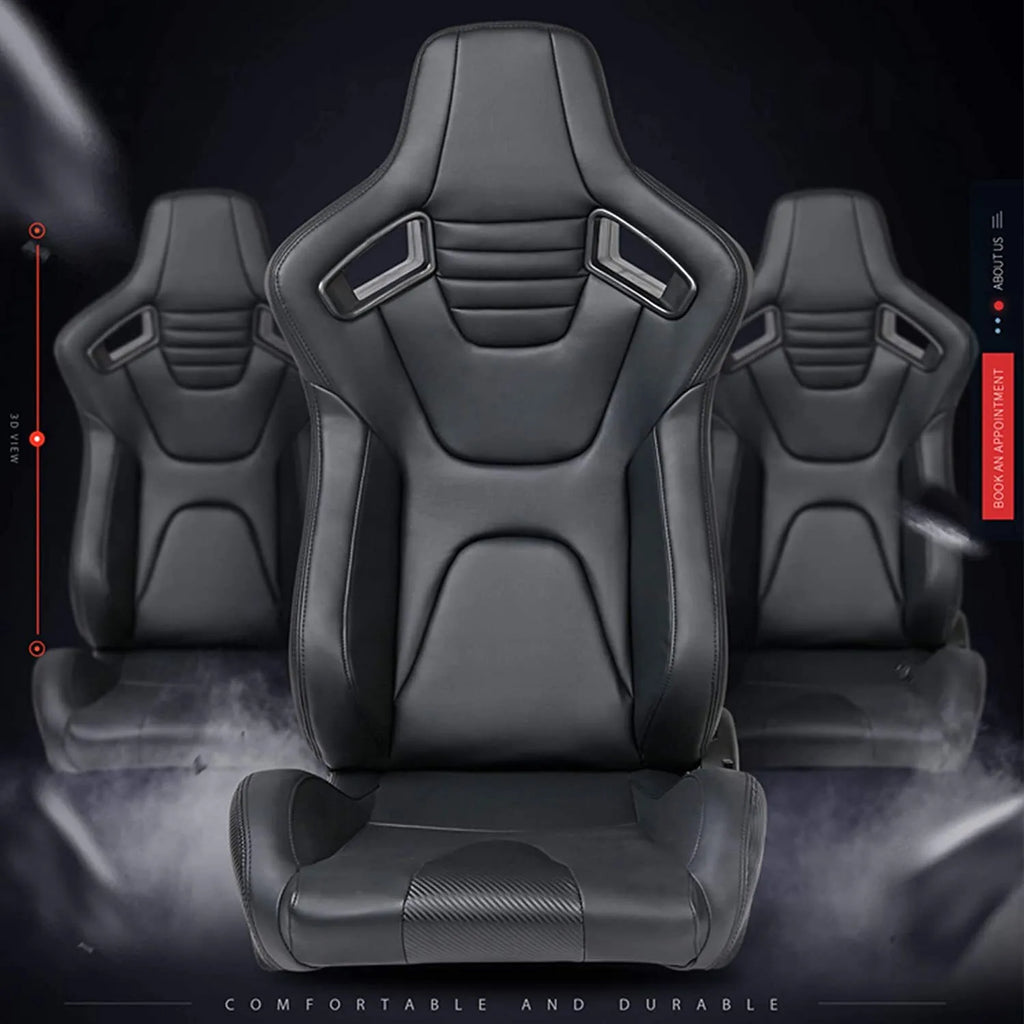 1Pair Ergonomic Sport Racing Seats Adjustable Double Slides PVC Racing Seats