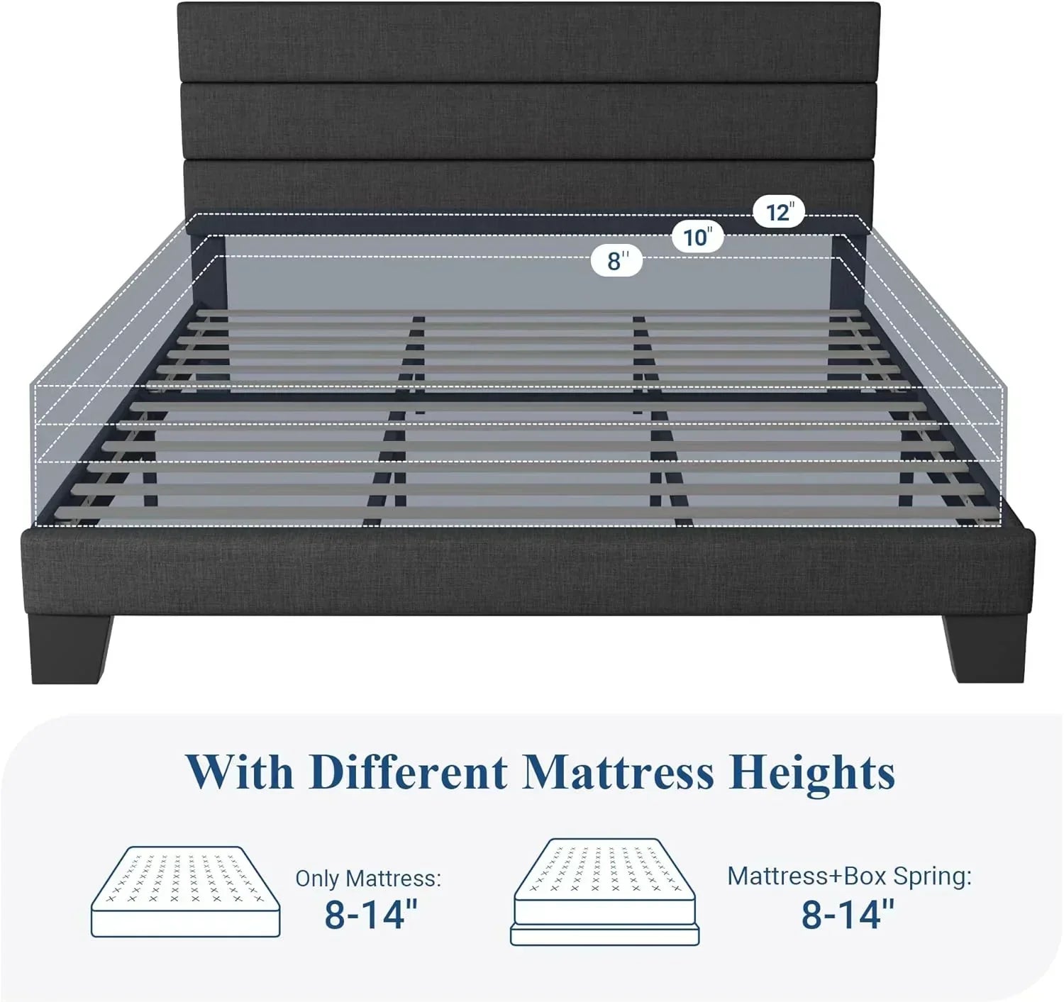 Allewie King size platform bed frame with velvet upholstered headboard and planks