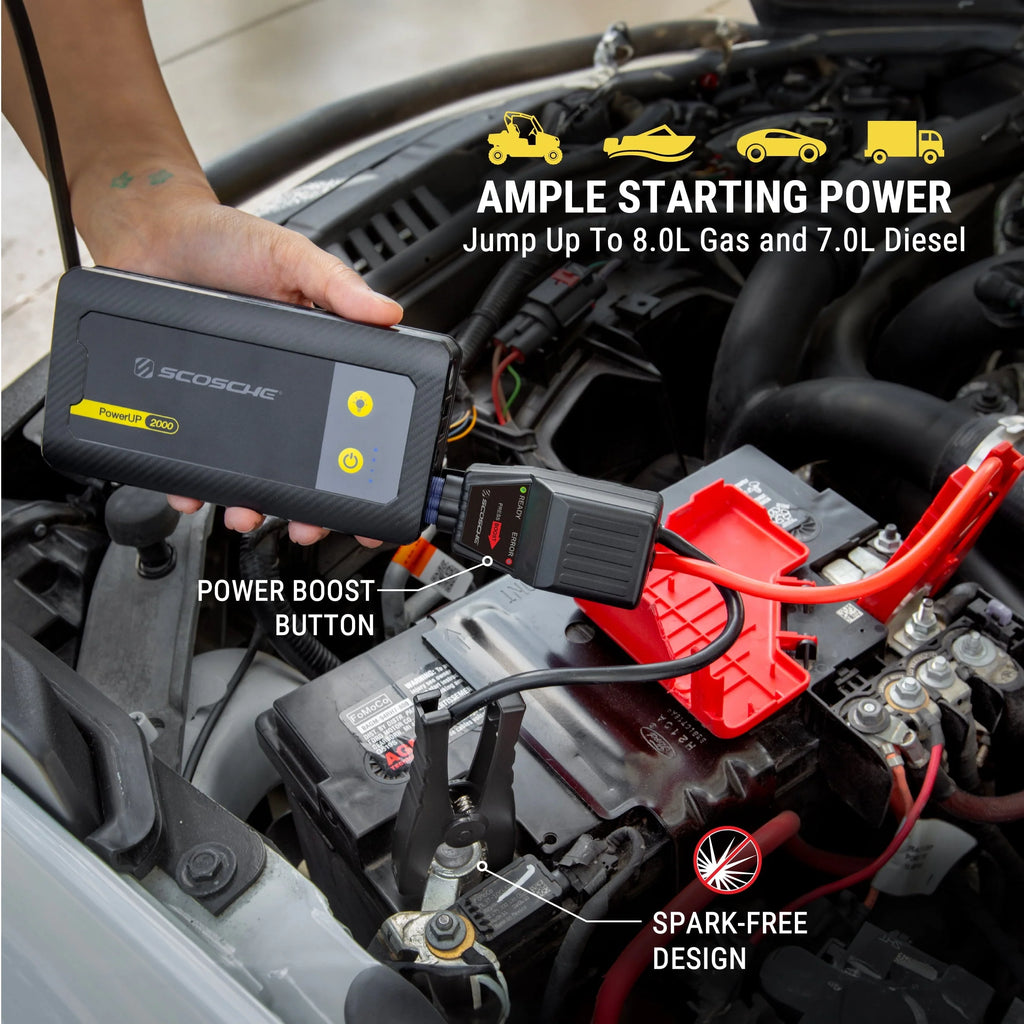Scosche PBJ2000 PowerUp 2000 Amp Emergency Jump Starter with Built-In Power Bank and Flashlight